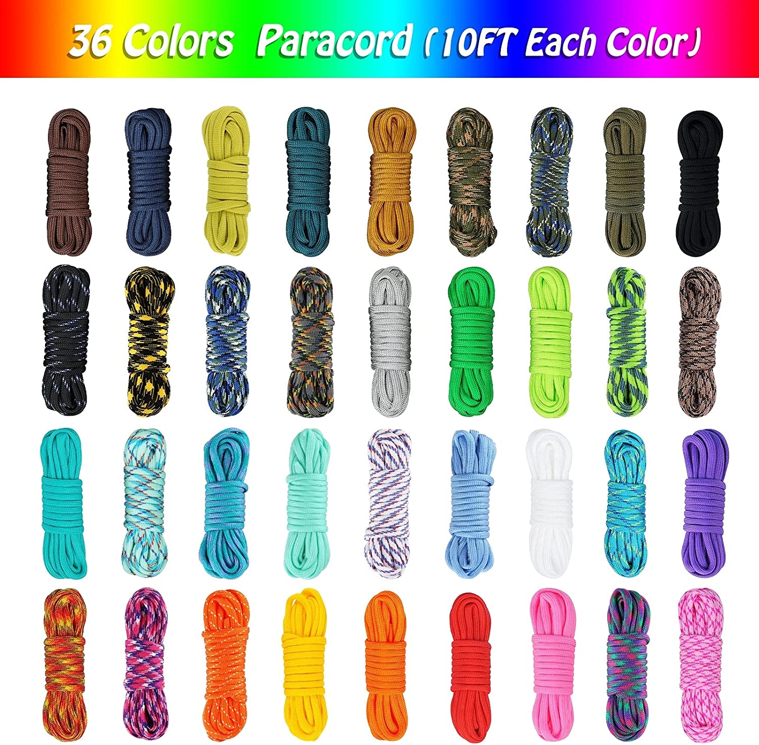 550 Paracord Combo Kit with Instruction Book - 36 Colors Multifunction  Paracord Ropes and Complete Accessories for Making Paracord Bracelets,  Lanyards, Dog Collars 