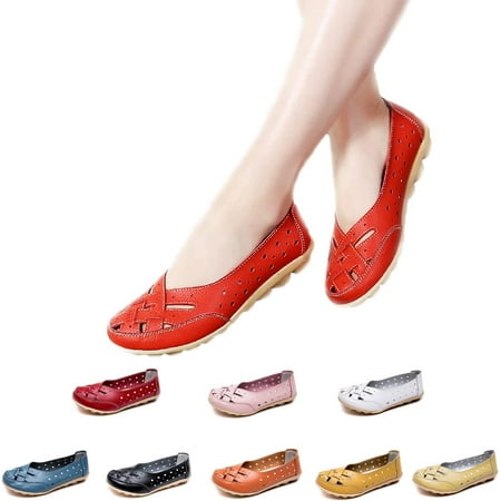 

Owlkay New Casual Women Shoes Comfy Slip-On Cutout Leather Loafers Flats Sandals Soft Sole Low Top Casual Walking Shoes. (US 8.5 Red)