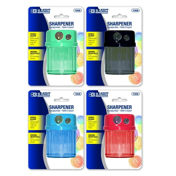 BAZIC Pencil Sharpener Dual Blades, Standard & Jumbo Size Crayons, 4-Pack