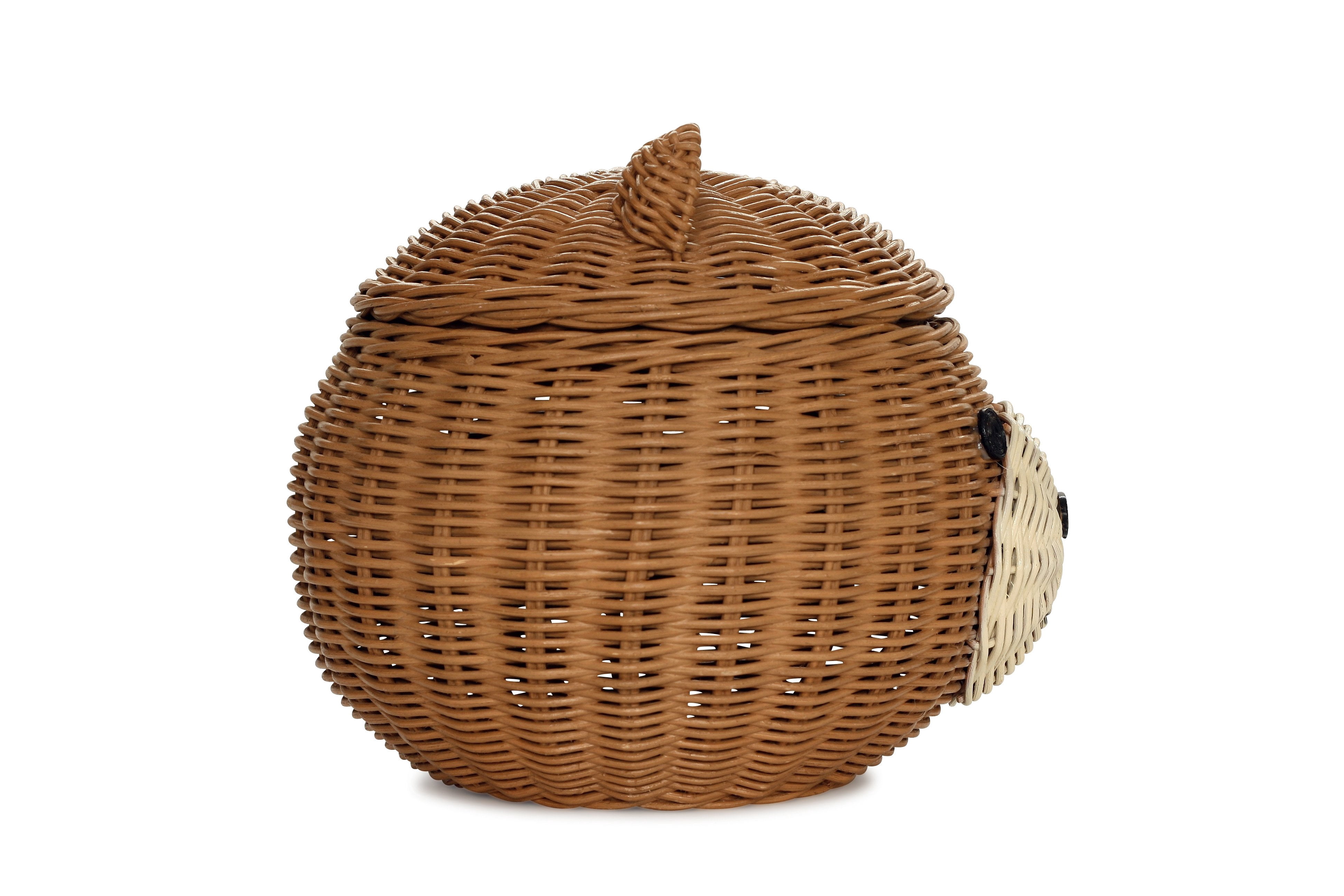 Bear Head Rattan Storage Basket with Lid Decorative Home Decor Hand Woven Shelf Organizer Cute Handmade Handcrafted Gift Art Decoration Artwork Wicker
