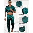 thumbnail image 2 of Men's Silk Satin Pajama Set Short Sleeve Classic Sleepwear Button Down Loungewear with Long Pants, 2 of 7