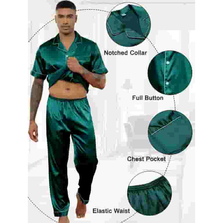 セール商品が満載 Silk Satin Pajama Sets for Men Short Sleeve Button-Down Clothing