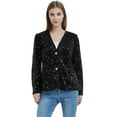 thumbnail image 4 of Women's Sparkle Sequins Blazer Jacket Open Front Casual Shiny Coat, Black, X-Large, 4 of 5