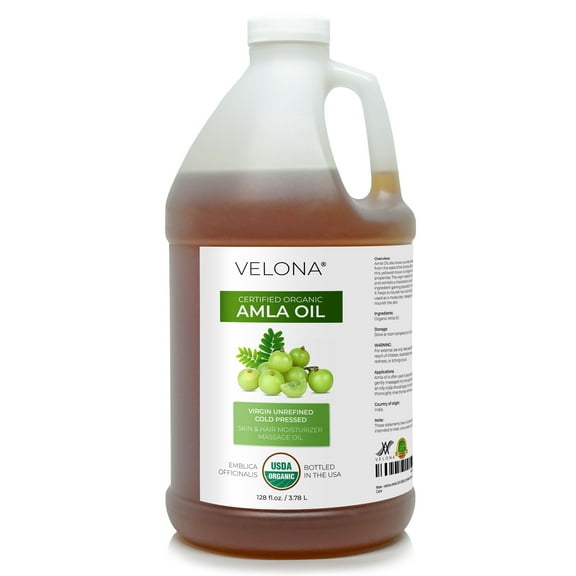 velona Amla Oil USDA Certified Organic - 1 Gallon / 128 Fl Oz | 100% Pure and Natural Carrier Oil | Extra Virgin, Unrefined, Cold Pressed | Body, Face & Skin Care