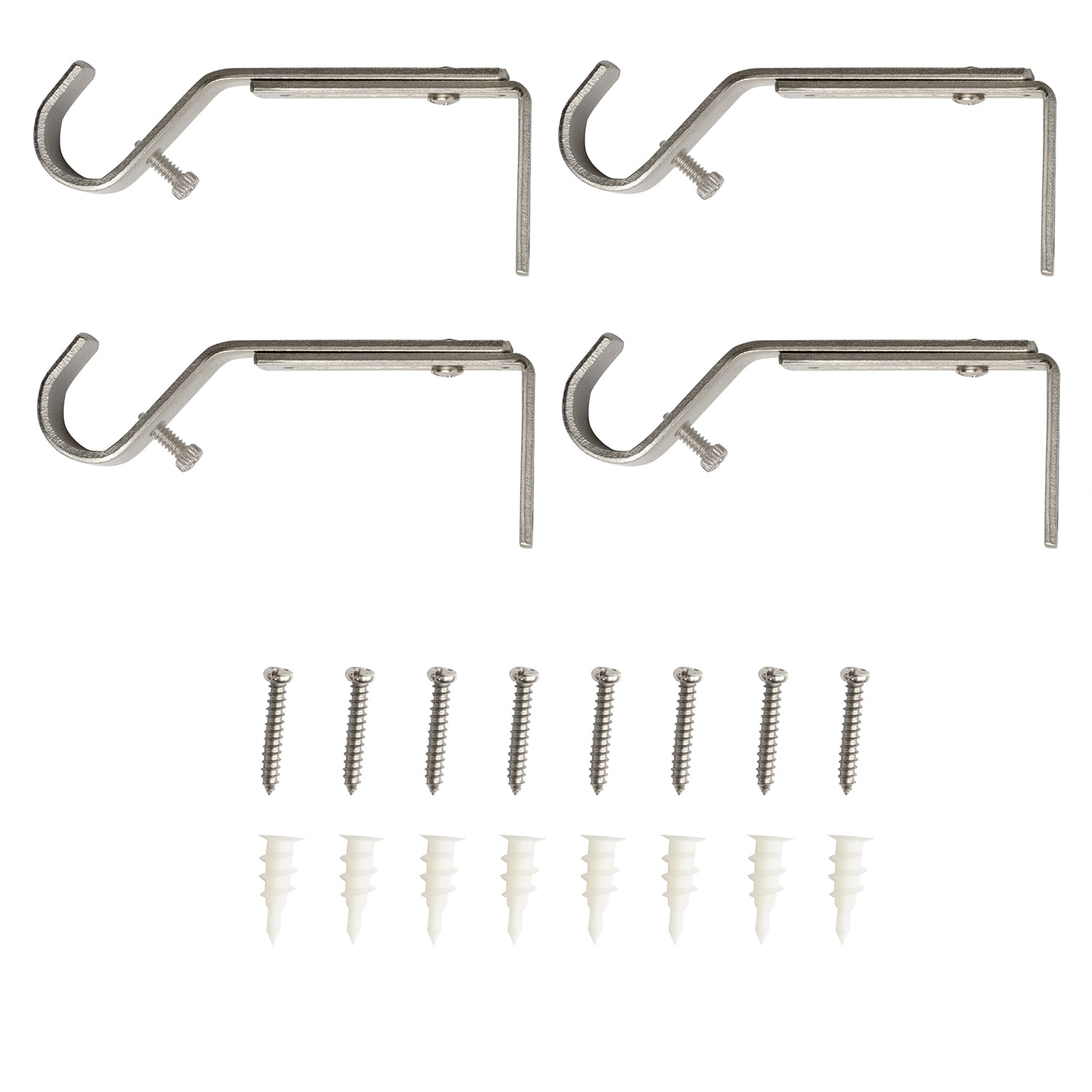 Lumi 1" Single Drapery Curtain Rod Brackets Brushed Nickel, Set of 4