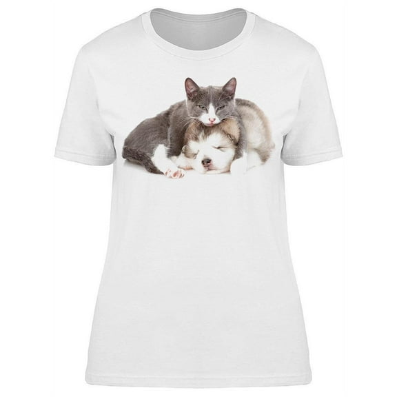 Sleeping Puppy And Kitten T-Shirt Women -Image by Shutterstock, Female Large