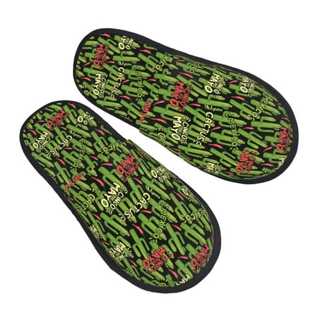 

JUNZAN Green Cacti And Red Chili Slippers for Women House Shoes Non Slip Indoor/Outdoor Pineapple And Cactus Designs-Large