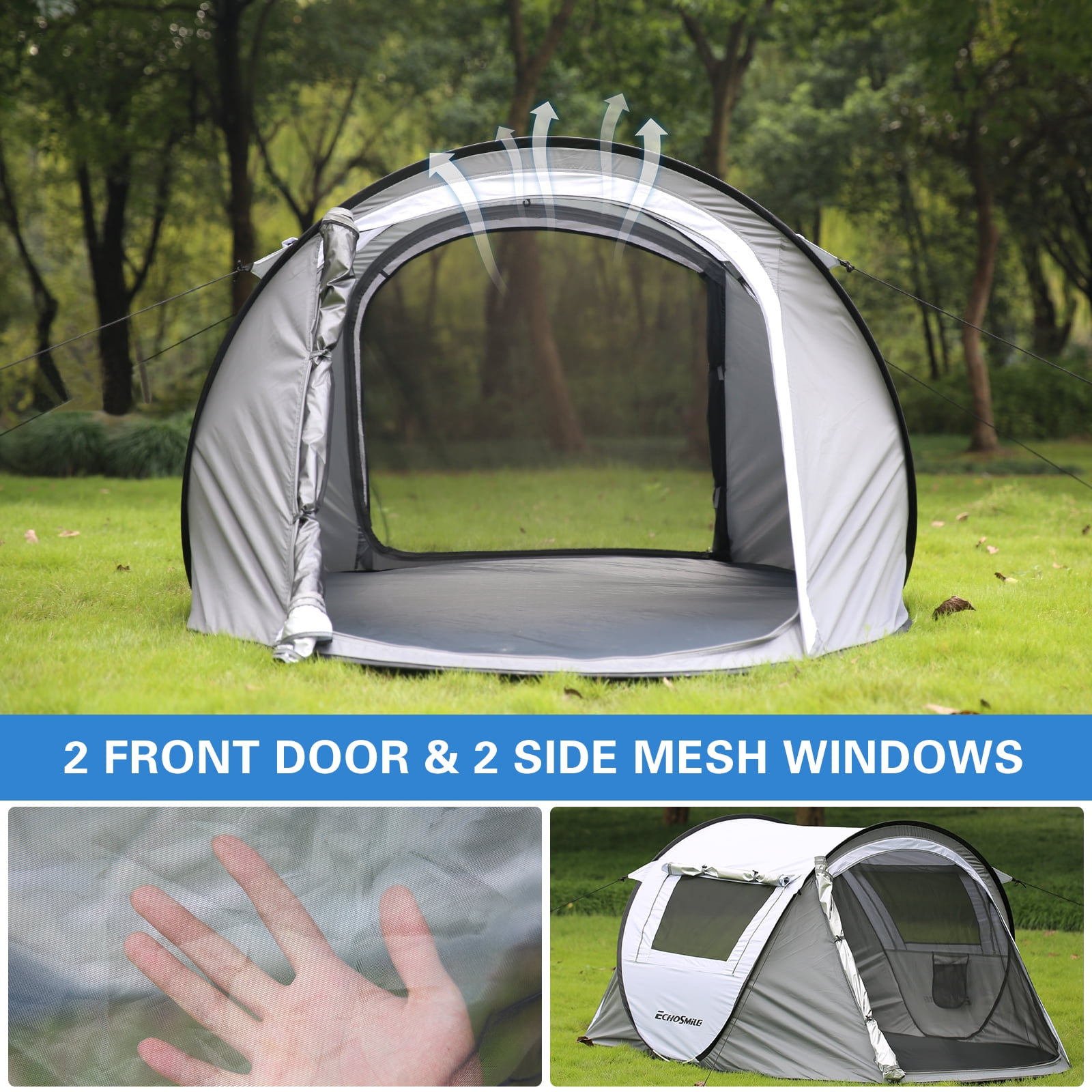 E-Western 2 Person Pop Up Camping Tent - Water Resistant, Quick Setup, Light & Spacious Family Tent for Outdoor Camping and Travel