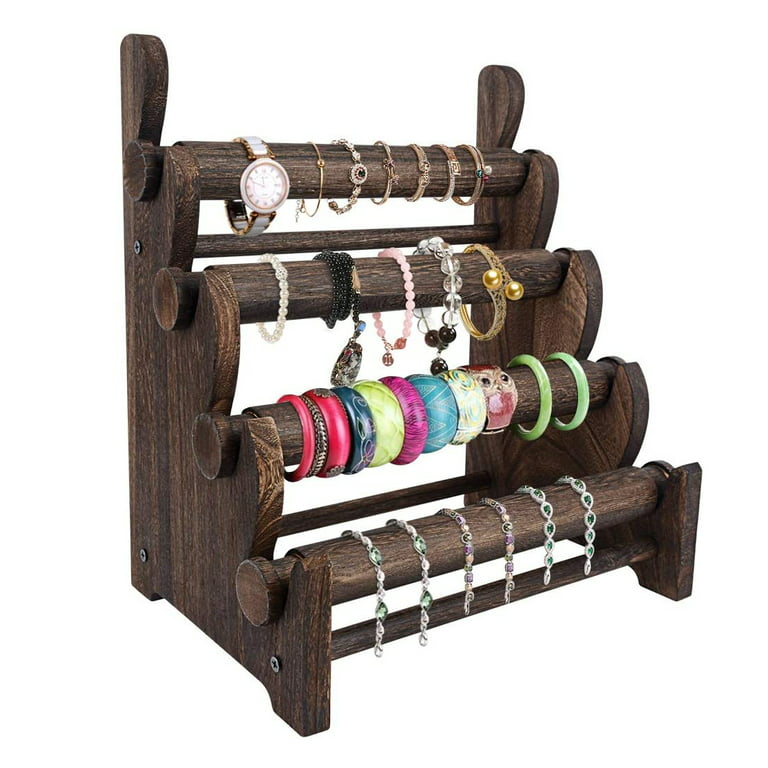 Wooden Bracelet Holder & Box 4-Tier Necklace Earrings Watch Jewelry Display  Hanging Organizer Holder