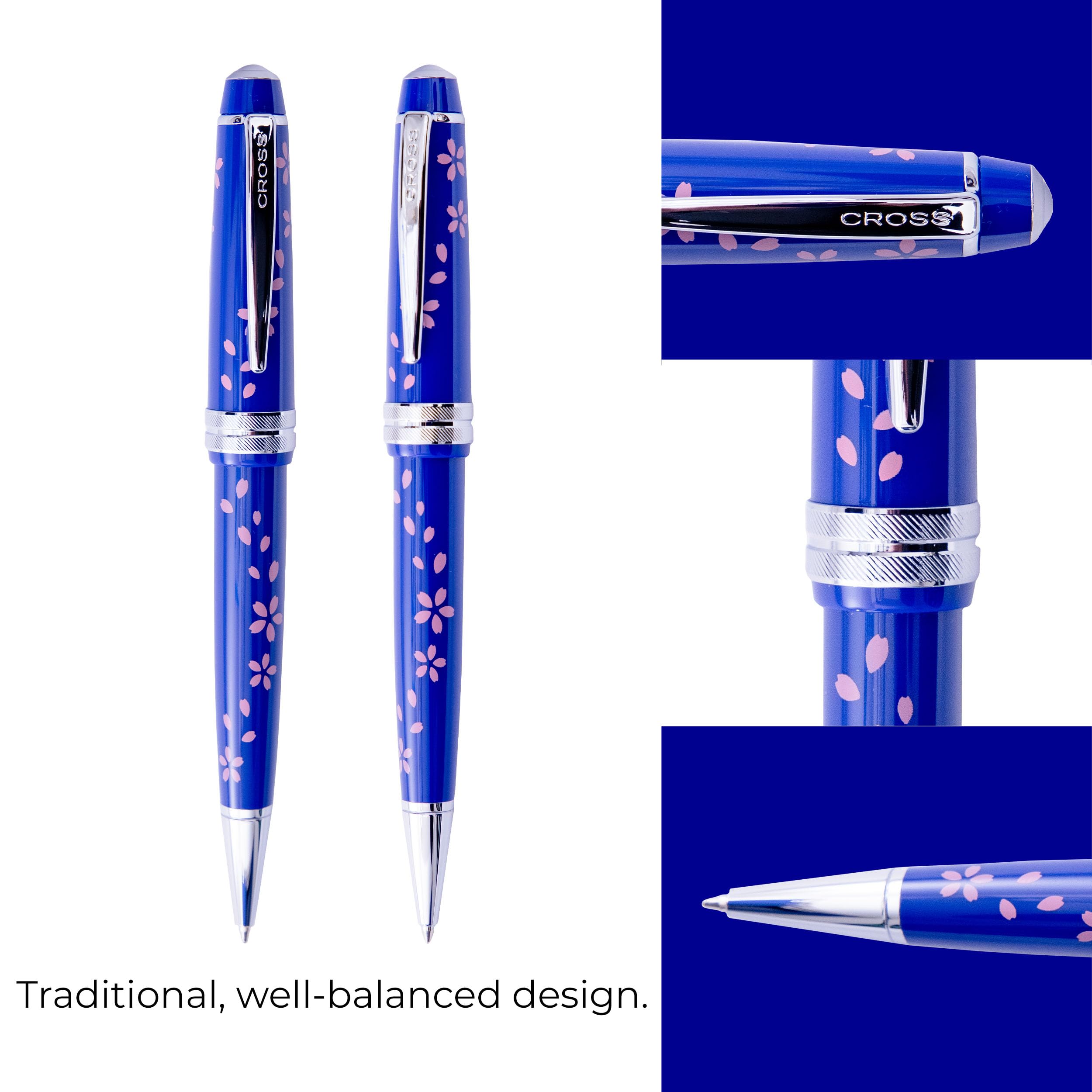 Cross Bailey Light Cherry Blossom Glossy Blue Resin with polished Chrome Plate Appointments Ballpoint Pen