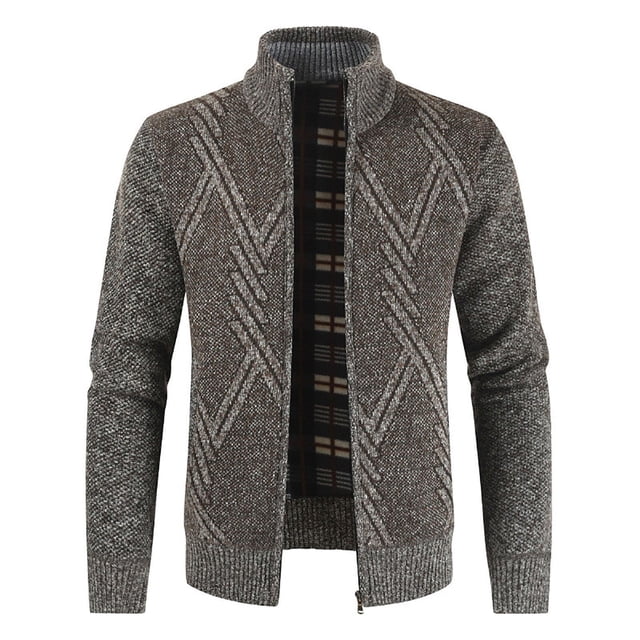 DPTALR Men's Cardigan Sweater Geometry Casual Stand Collar Coat Solid Color Keep Warm Sweater Solid Color
