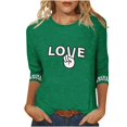 thumbnail image 2 of Hauts pour Femmes Manches Trois-Quarts Cœur Saint-Valentin Col Rond Imprimé Décontracté T-Shirt Ample Vert TTTG, 2 of 5