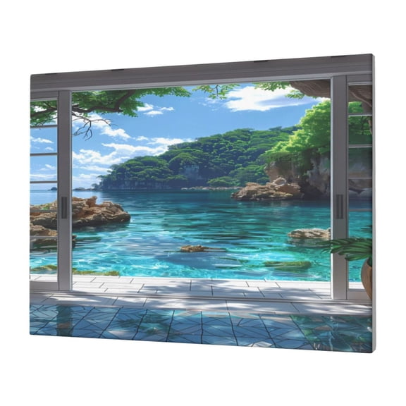 Logiee Tropical Paradise Window View Print Canvas Wall Art,Canvas Picture Prints with Frame, Wall Art Decorative,Canvas Decorative,Suitable for Living Room Bedroom Office Room 30x40
