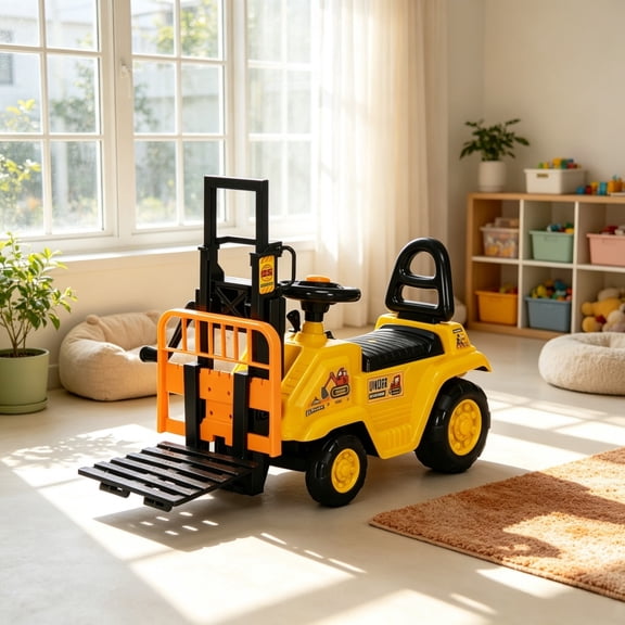 Forklift Ride-on Toy, Sit and Scoot Construction Toy with Under Seat Storage for 3-Year-Old Boys & Girls