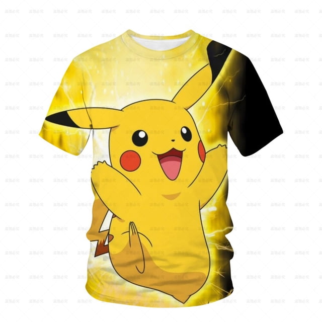 Novedad de verano, camiseta 3d de cuello redondo para niños y niñas, camiseta de manga corta de Anime japonés Pikachu Cool para niños 2023S heqiyong CONDUJO