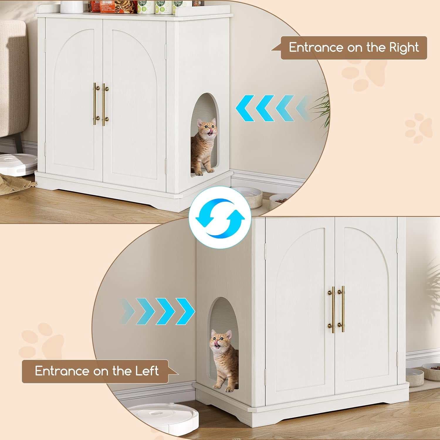 VEANERWOOD 33.5"H Hidden Cat Litter Box Enclosure Furniture Multi-Functional Cat Litter Box Washroom with Removable Dividers for Bedrooms, Living Room, Hallway
