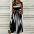thumbnail image 2 of WIZUTIZ Sundresses for Women 2025 Flowy Relaxed Fit High Waist Midi Dress Striped Shift Dress Crew Neck Sleeveless Shift Dress for Women's Wide Straps with Pockets Stylish Travel Dress Black, 2 of 6