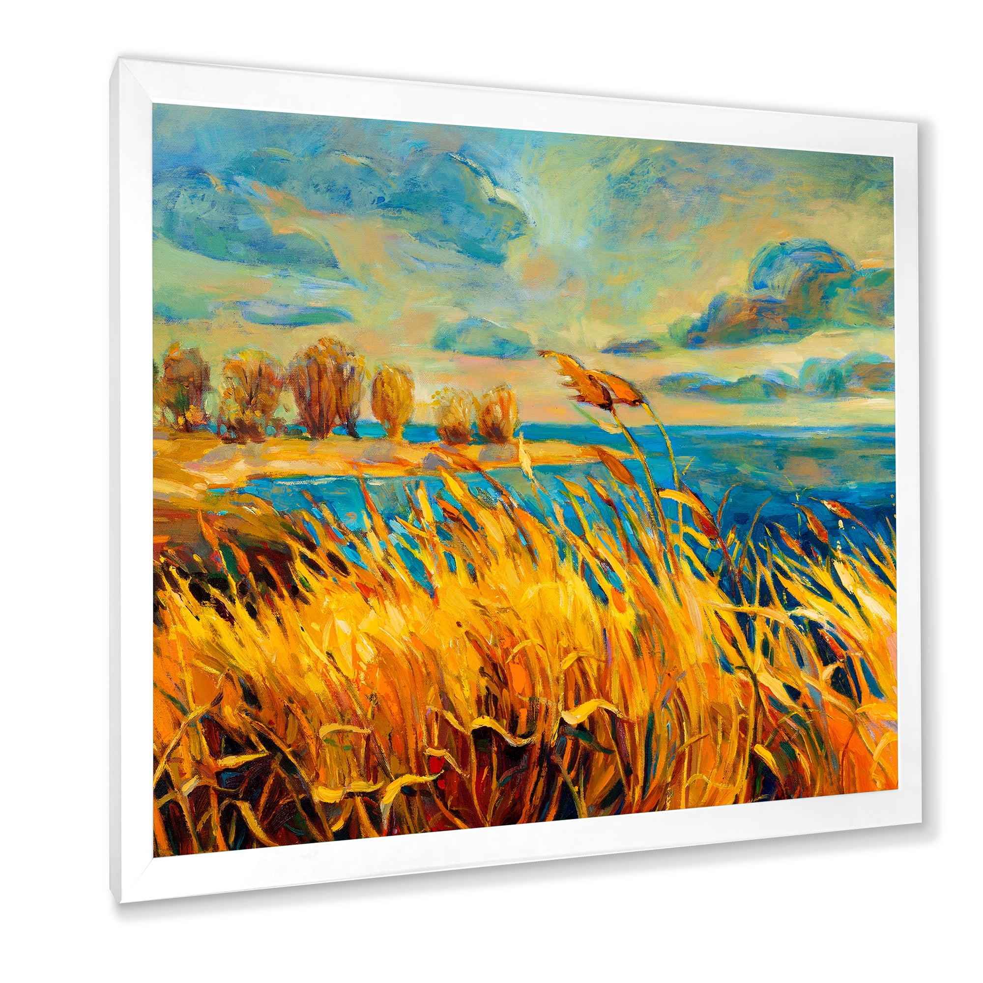 Designart 'Sunset Over Vibrant Lake' Nautical & Coastal Framed Art Print