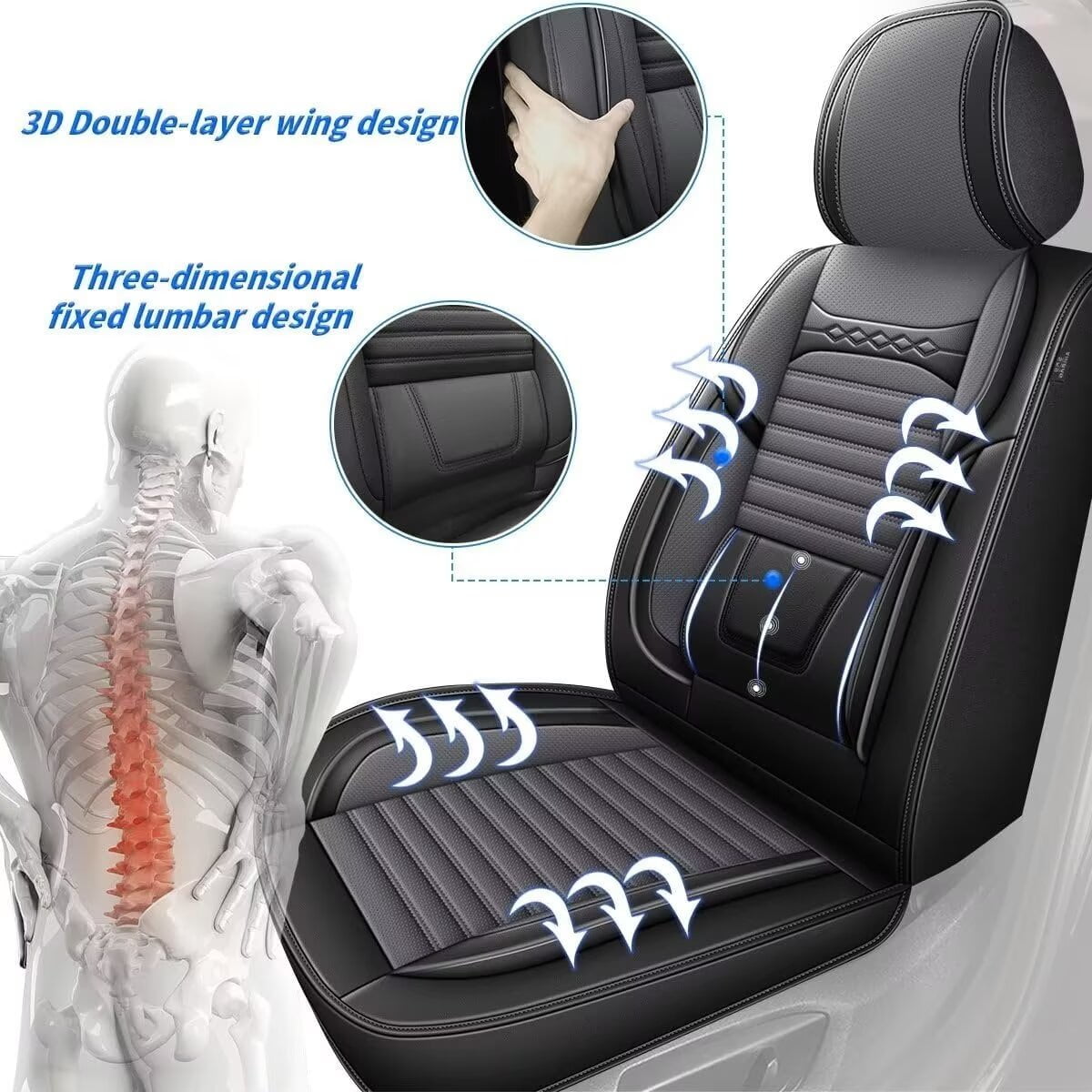 DIKSOAKR 2 Front Car Seat Covers for Ford F-150 2009-2024 2025 Faux Leather Seat Covers Breathble Waterproof Automotive Seat Cushion (2 Seat, Black&Grey)