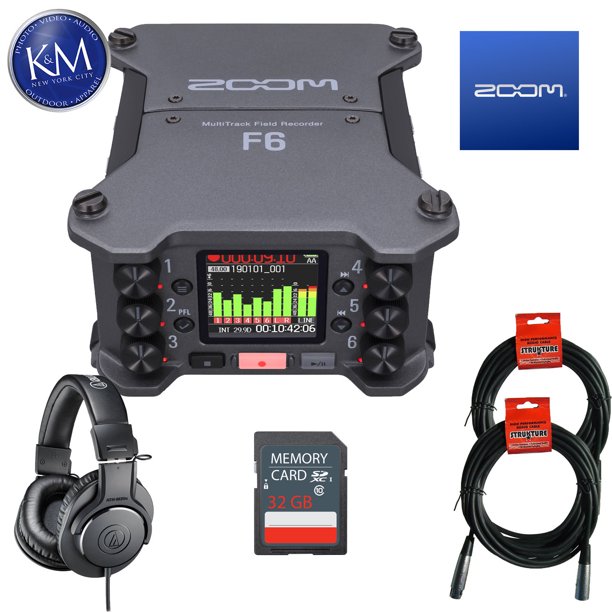 Zoom F6 MultiTrack Field Recorder + ATHM20X + Essential Bundle