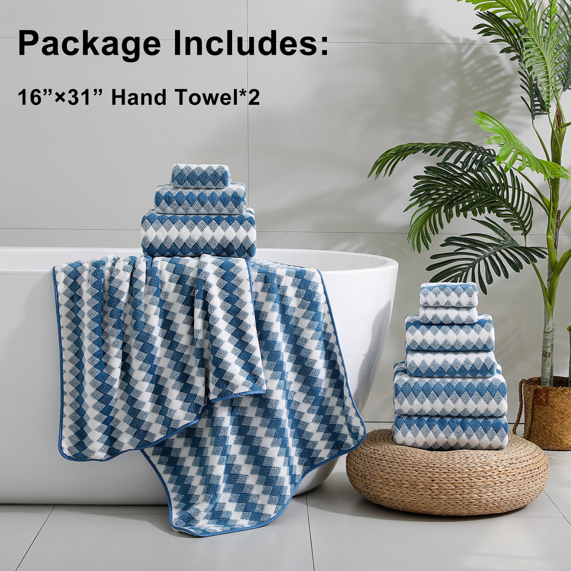 Jessy Home 2 Piece Blueberry Grid Stripe Hand Towels Set