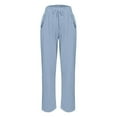 thumbnail image 4 of Ecqkame Womens Plus Size Casual Pants Loose Straight Leg Ankle Pants Elastic Waist Solid Color Lightweight Trousers with Pockets 04-Sky Blue S, 4 of 5