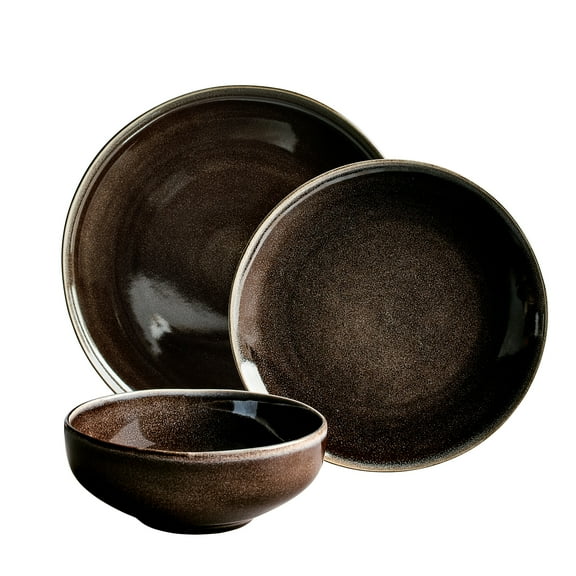 Better Homes & Gardens Brooks 12-Piece Stoneware Dinnerware Set, Gray