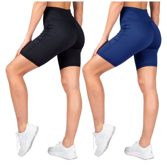 INERZIA 2 Pack Biker Shorts For Women High Waisted Workout Yoga Shorts Booty Shorts For Women Black and Navy Small