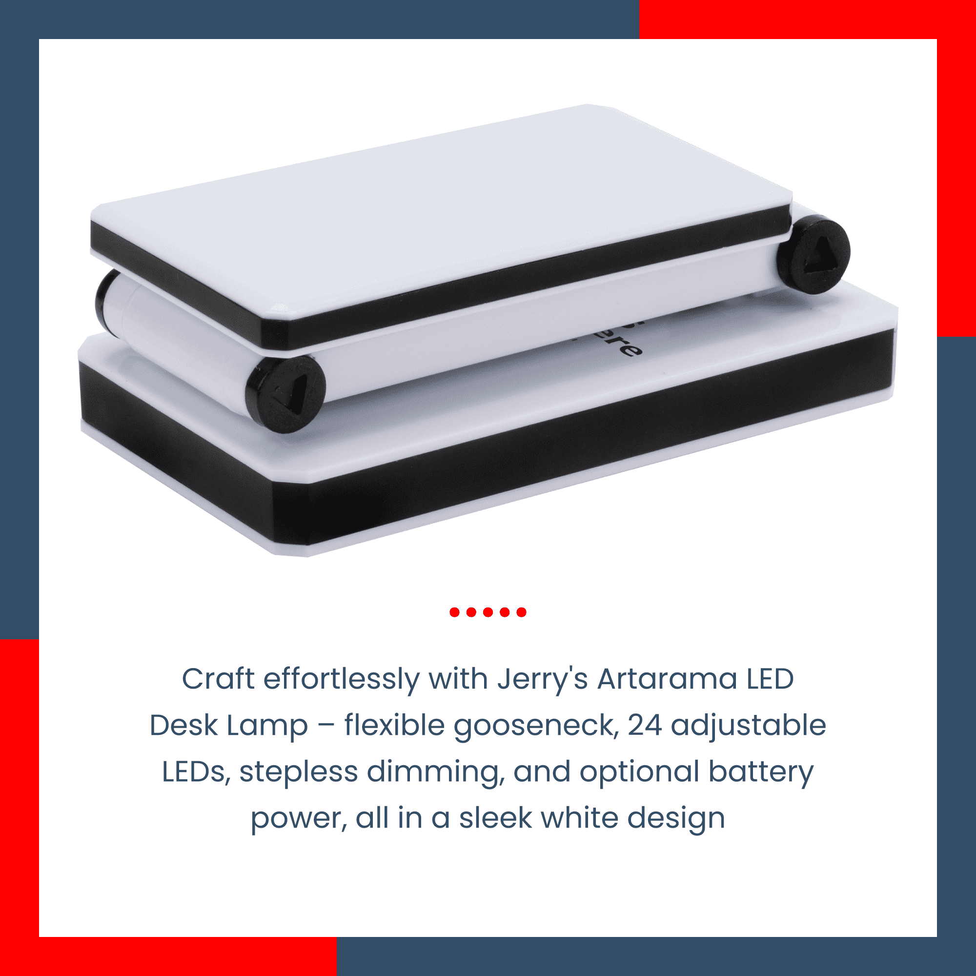 Jerry's Artarama Portable LED Desk Lamp - Flexible Gooseneck, Adjustable Level 24 LEDs, Stepless Dimming Desk Lamp, Perfect for Crafting - Includes AC/USB Power Supply (Optional AA Battery) - White