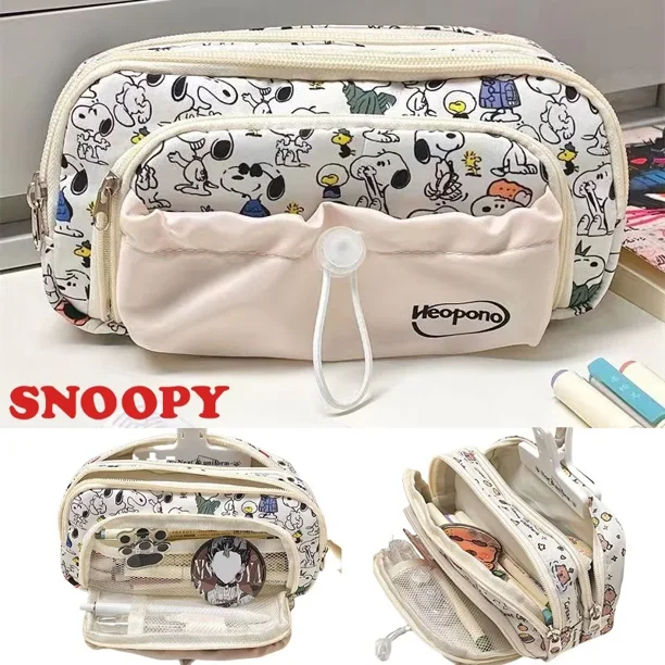Estuche de Lápices de Dibujos Animados Snoopy con Cordón Bolsa de Gran Capacidad Organizador de Papelería para Estudiantes Femeninos Huangchenghong