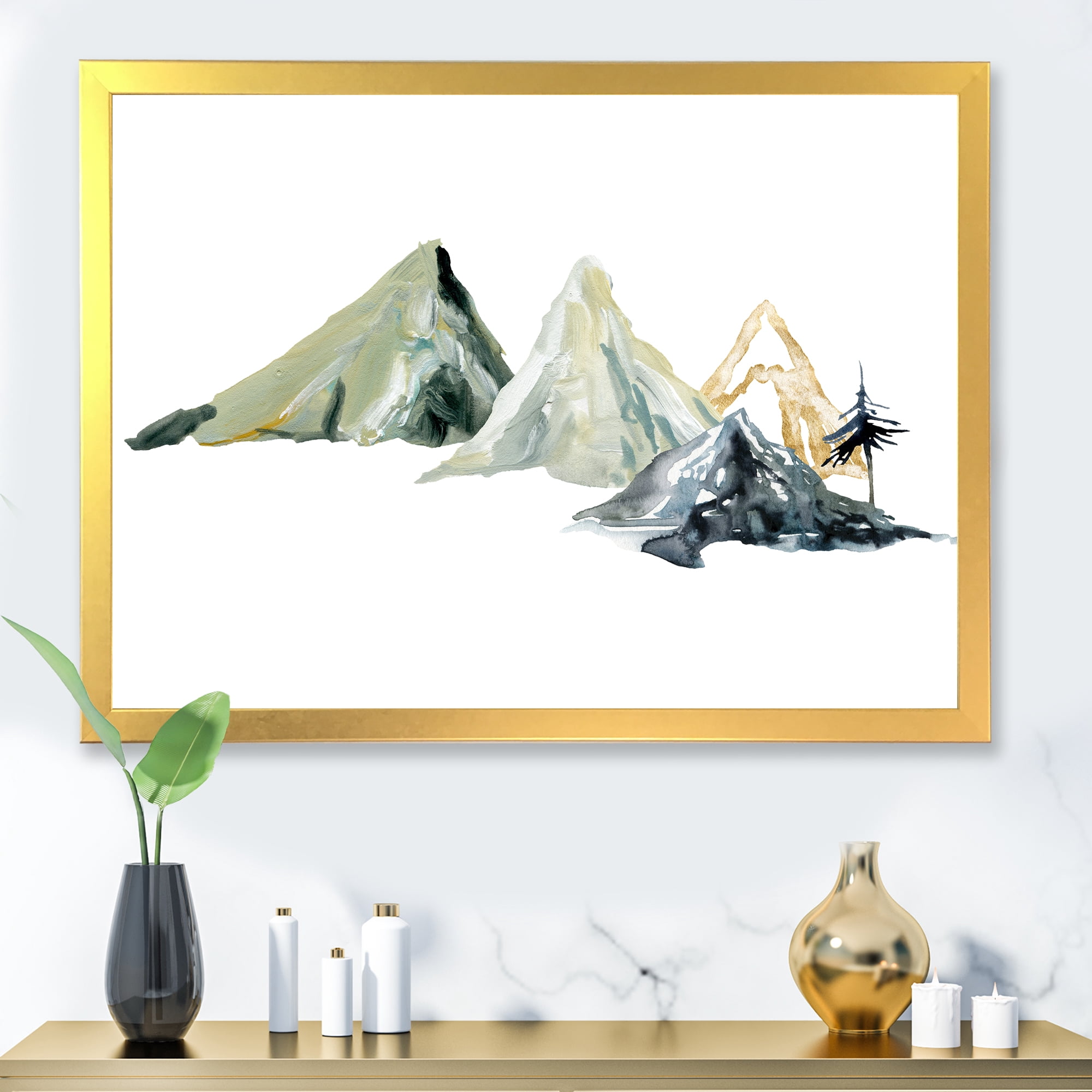 Designart 'Dark Blue Mountain Landscape Winter Minimalistic I' Modern Framed Art Print