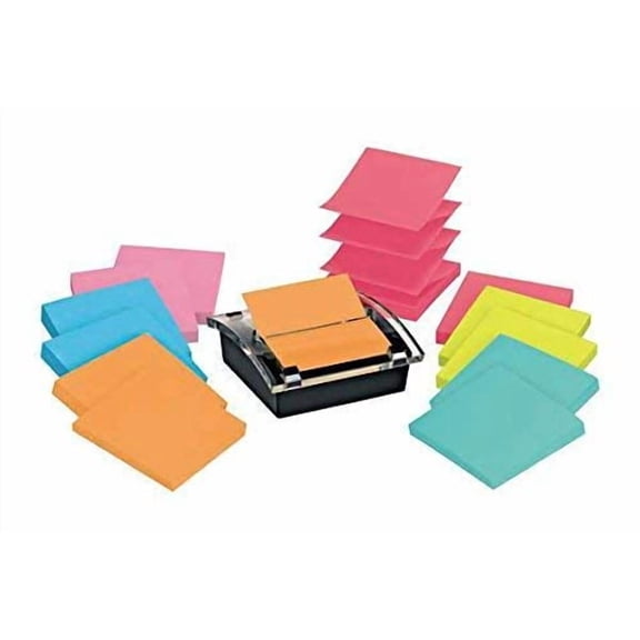 Post-it Super Sticky Dispenser & Pop-up Notes, 3 in x 3 in, Assorted Colors, 12 Pads