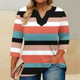 thumbnail image 5 of FNFHFY Womens Plus Size T Shirt Casual Striped 3/4 Length Sleeve Tops Loose Fit V Neck Graphic Shirts Tunic Tops to Wear with Leggings, 5 of 5