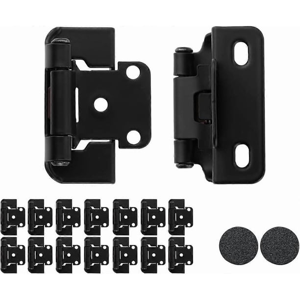 1/2 Inch Overlay Cabinet Door Hinges Black Semi Partial Wrap, 60 Pack 30 Pairs Flush Face Mount Cupboard Self-Closing Kitchen Cabinet Hinges with Door