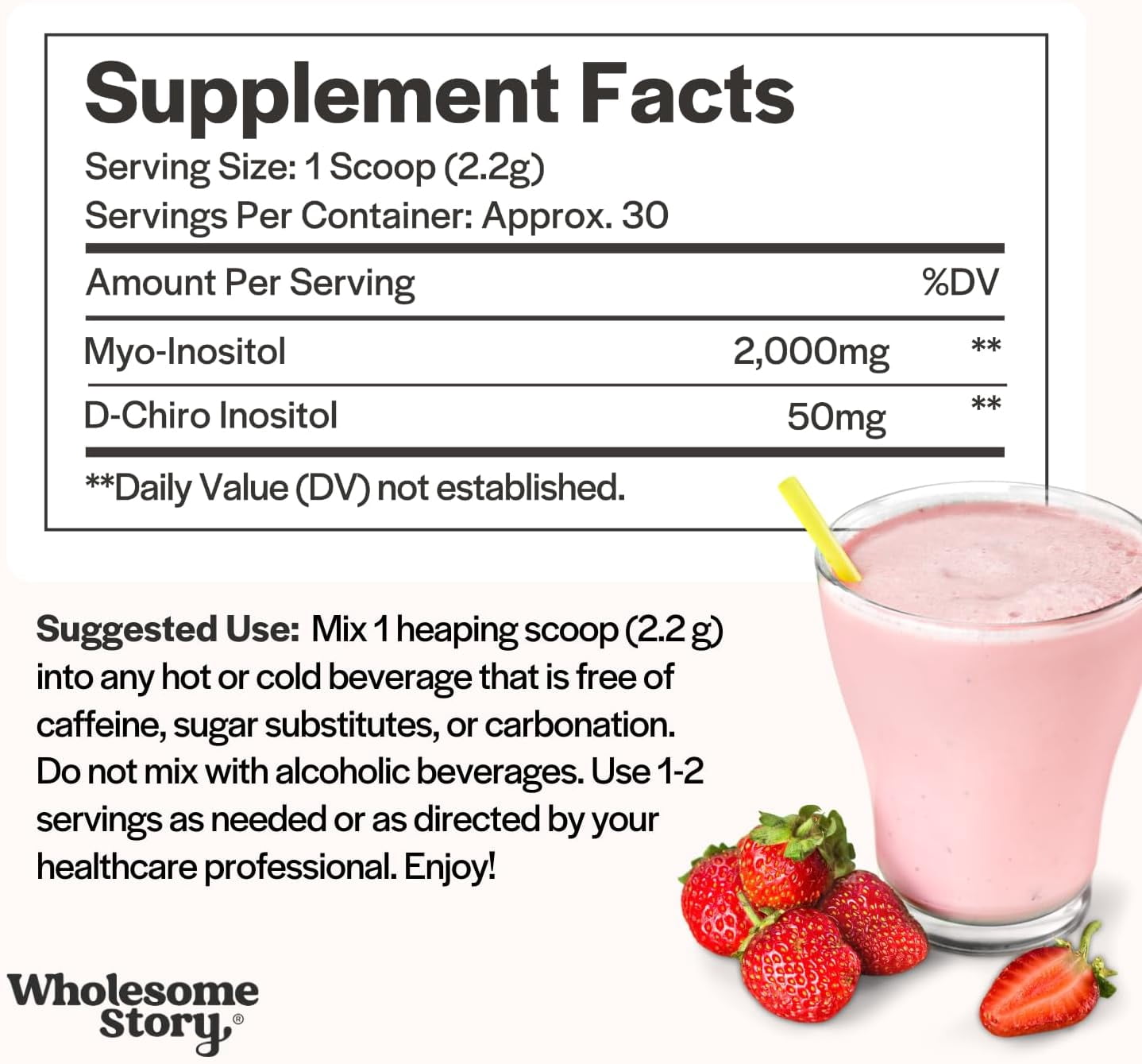 Wholesome Story Myo-Inositol & D-Chiro Inositol Powder Hormonal Balance Support Supplement, 2.17 oz