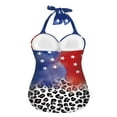 thumbnail image 2 of FKELYI Halter Swimwear for Women One Piece Bikini Swimsuits with 2 Pcs Soft Pad Vintage USA Flag Leopard Print Tummy Control Bathing Suits Monokini Summer Beachwear for Ladies, S, 2 of 6