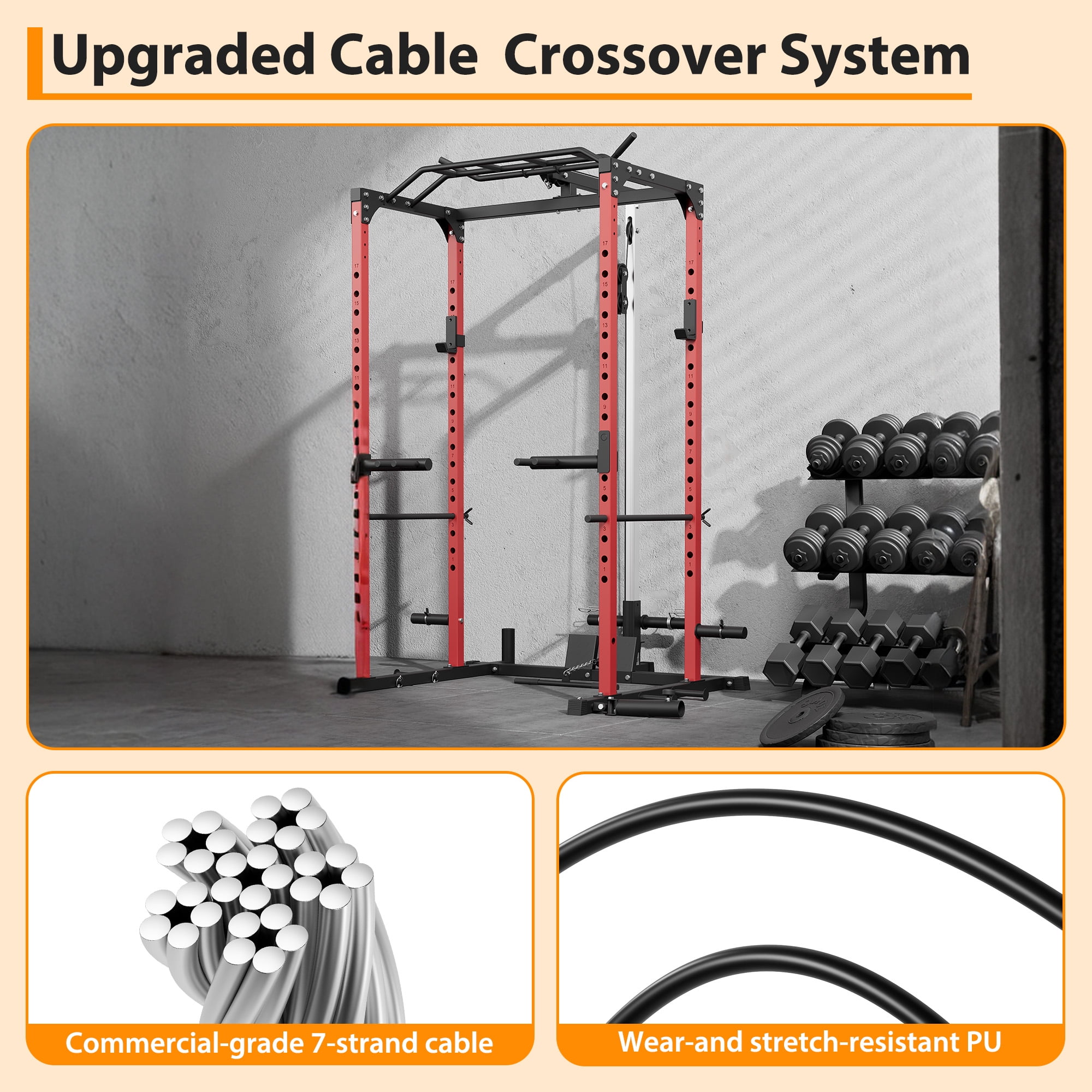 MAROUTE 1200LBS Power Cage Squat Rack for Home Gym – Multi-Functional Power Rack with Pulley System, Lat Pulldown, Low Row, Dip Handles, J-Hooks, 360° Landmine– Heavy Duty Strength Training Equipment