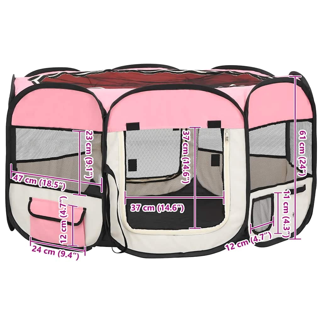 vidaXL Foldable Dog Playpen with Carrying Bag Black 57.1"x57.1"x24"