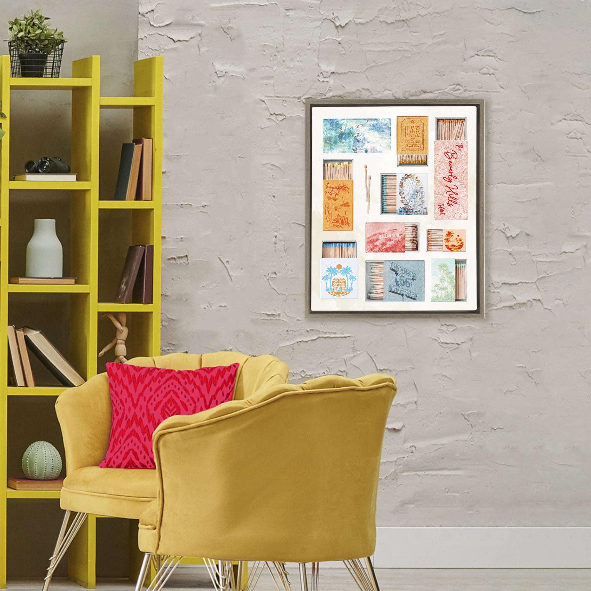 California Beach Matchboxes Brown Framed Floater Canvas Wall Art, design by Ziwei Li