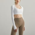 thumbnail image 3 of SWSMCLT Women's Long Sleeve Beloro Shrug Crop Top Thumb Hole Open Front Fitted Light Workout Gym Cut Out Short Sweatshirt White Large, 3 of 4