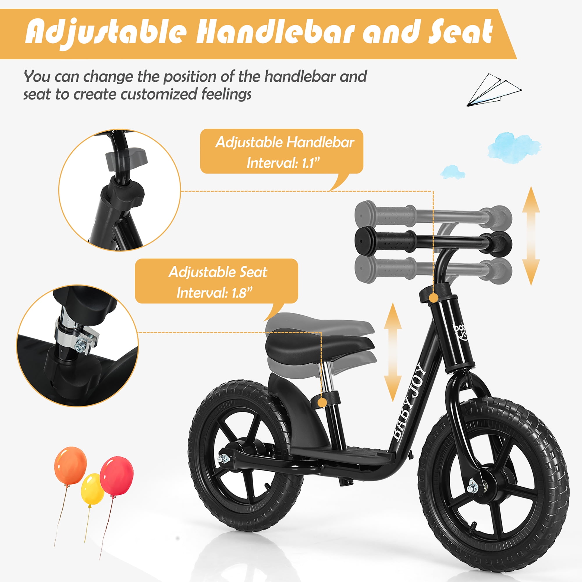 Babyjoy 11 Kids Balance Bike w Footrest No Pedal Toddler