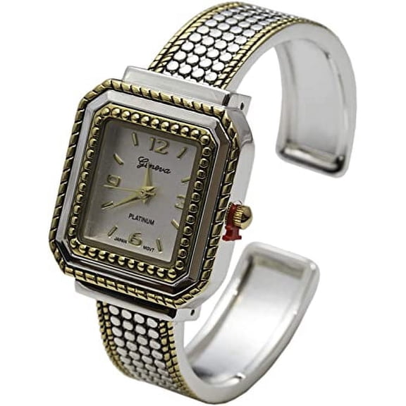 Blekon Collections Japanese Quartz Womens Analog 28mm Casual Rectangular Case Slightly Rough Textured Cuff Bangle Watch