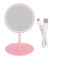 thumbnail image 1 of Espejo de tocador de viaje de cristal de maquillaje redondo con luz LED desmontable USB portátil con base, 1 of 8