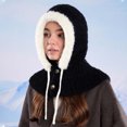 thumbnail image 6 of XIAOCHA Women’S Hooded‑Scarf Beanie，Faux‑Fur‑Trim Hats，Fall‑Winter Outdoor Trapper,Black, 6 of 6