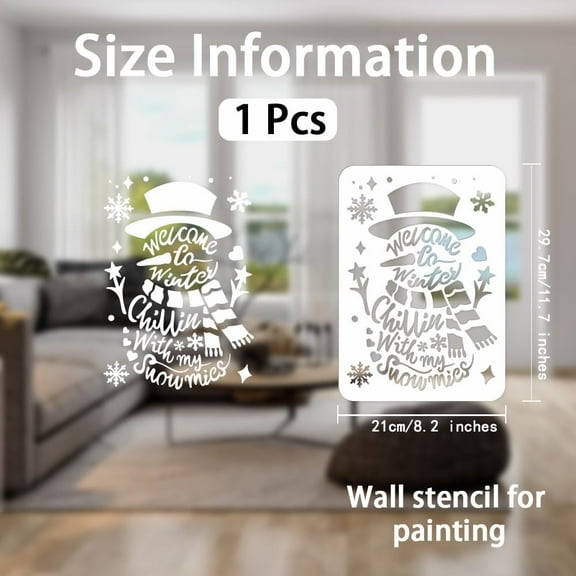 Christmas Snowman Stencil A4 Size Melting Snowman Welcome to Winter Reusable Craft Stencil for Painting on Wood Canvas Windows Furniture Home Decor