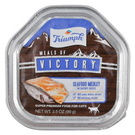 - Triumph Meals of Victory Seafood Medley in Savory Juices Cat Food - Single Meals of Victory Seafood Medley Cat Food, 3.5 oz