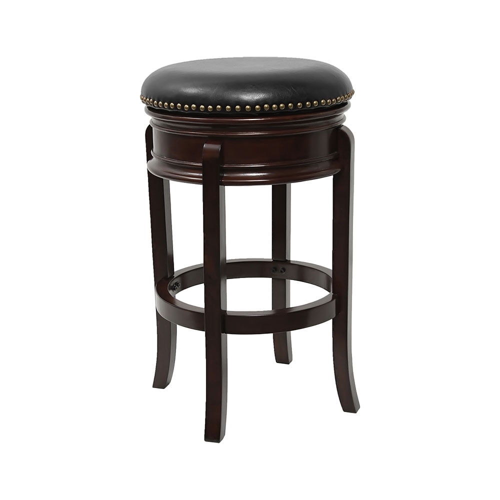 Offex 24'' Backless Cappuccino Wood Counter Height Stool with Black Leather Swivel Seat [OF-TA 