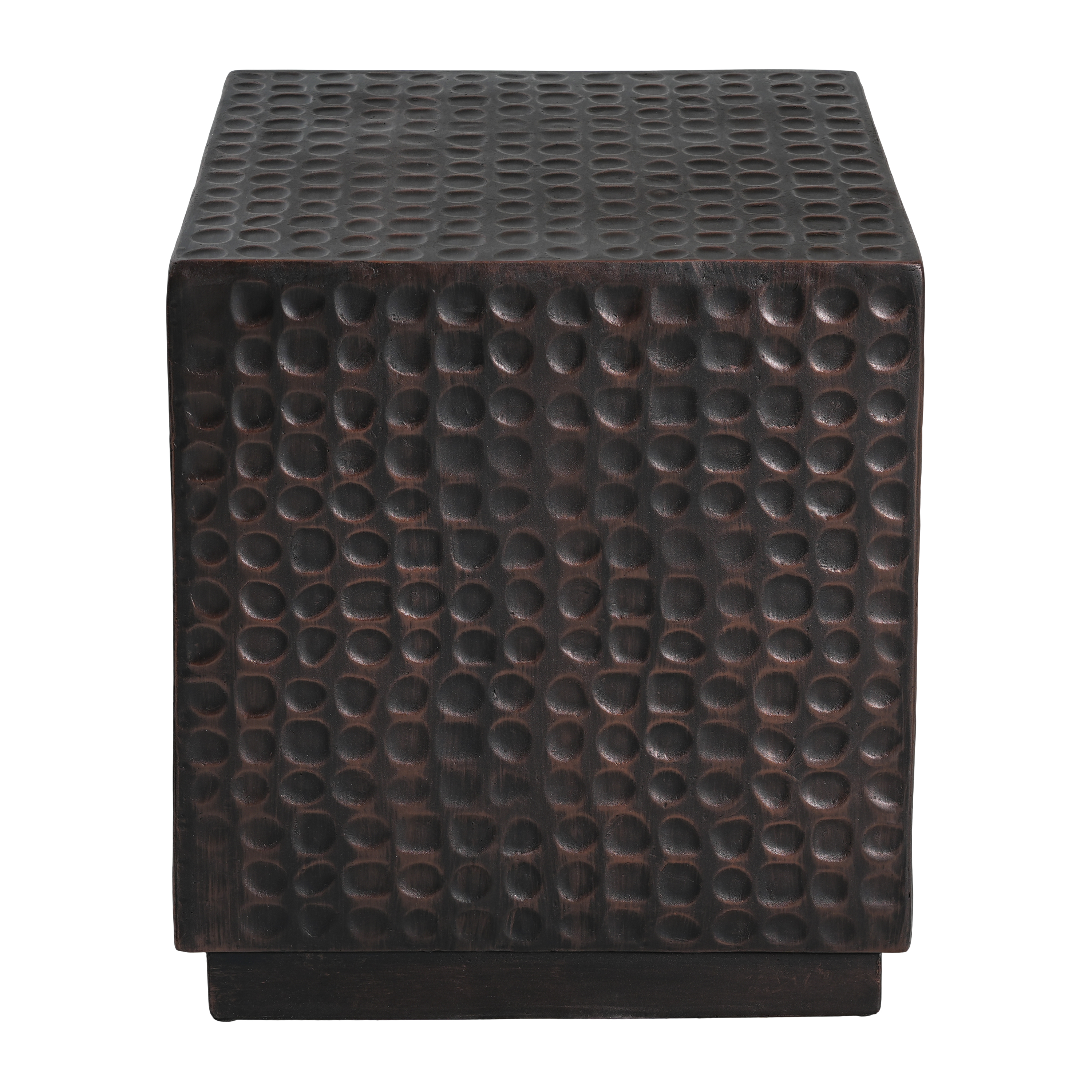 Cube Fluted Side Table, Outdoor Patio End Coffee Table for Garden Backyard, Antique Copper