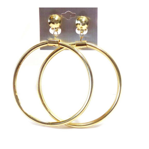 Divas Diggables Gold Tone Clip-on Hoop Earrings, Gold, 3''