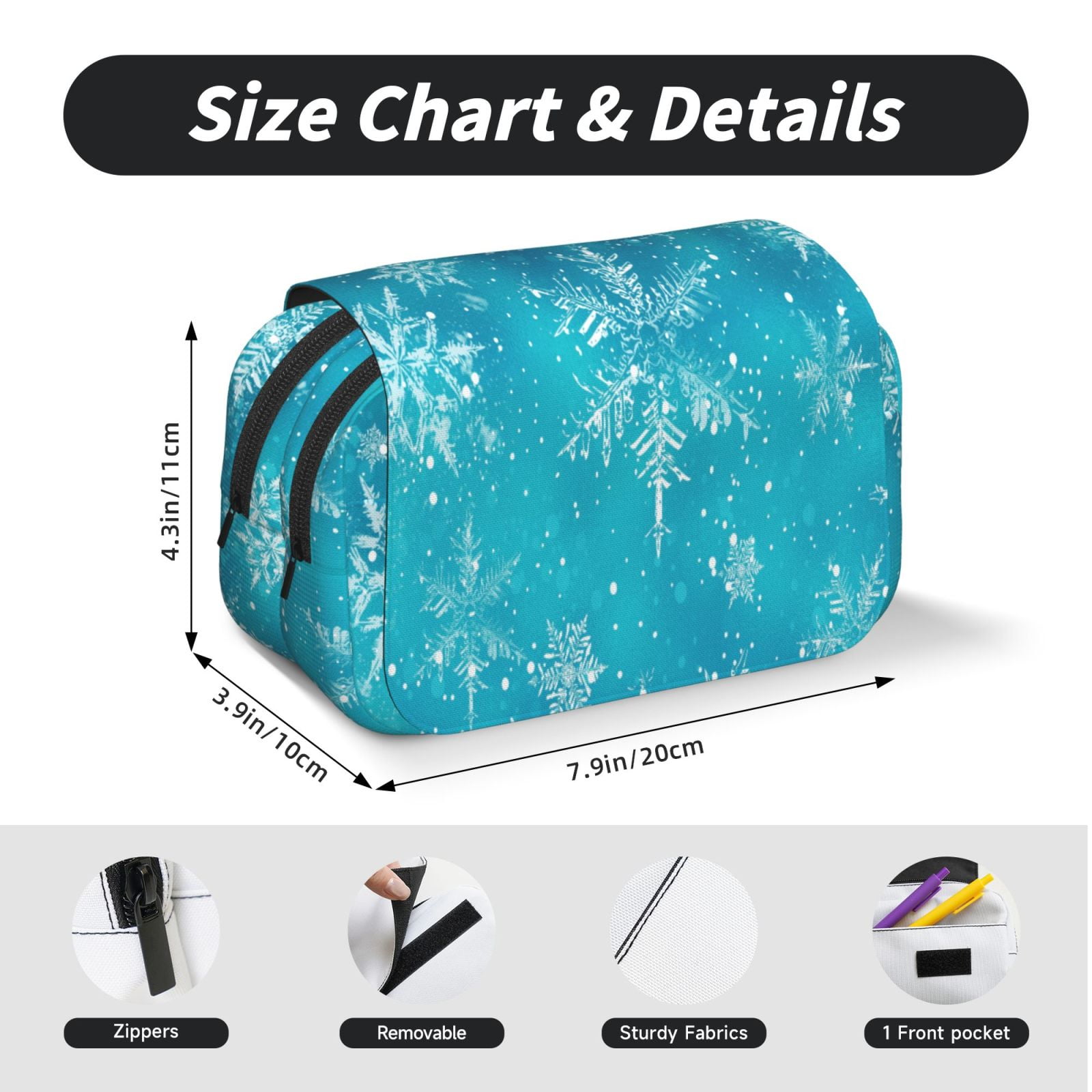 Rateoe Christmas Snow Pattern Double Clamshell Pen Case, Storage Organizer with Two Zipper Compartments– Holds Up to 50 Pencils & Pens
